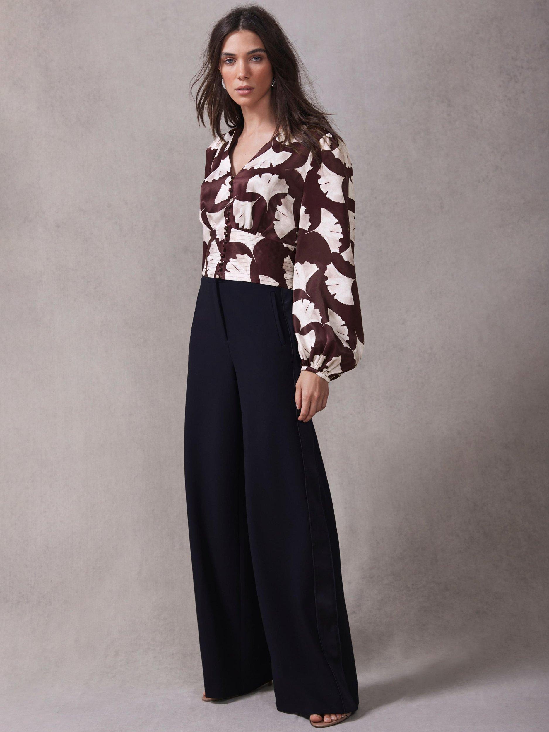 Product image 2 of 6, which shows Mint Velvet Stripe Wide Leg Trousers, Black, 12R