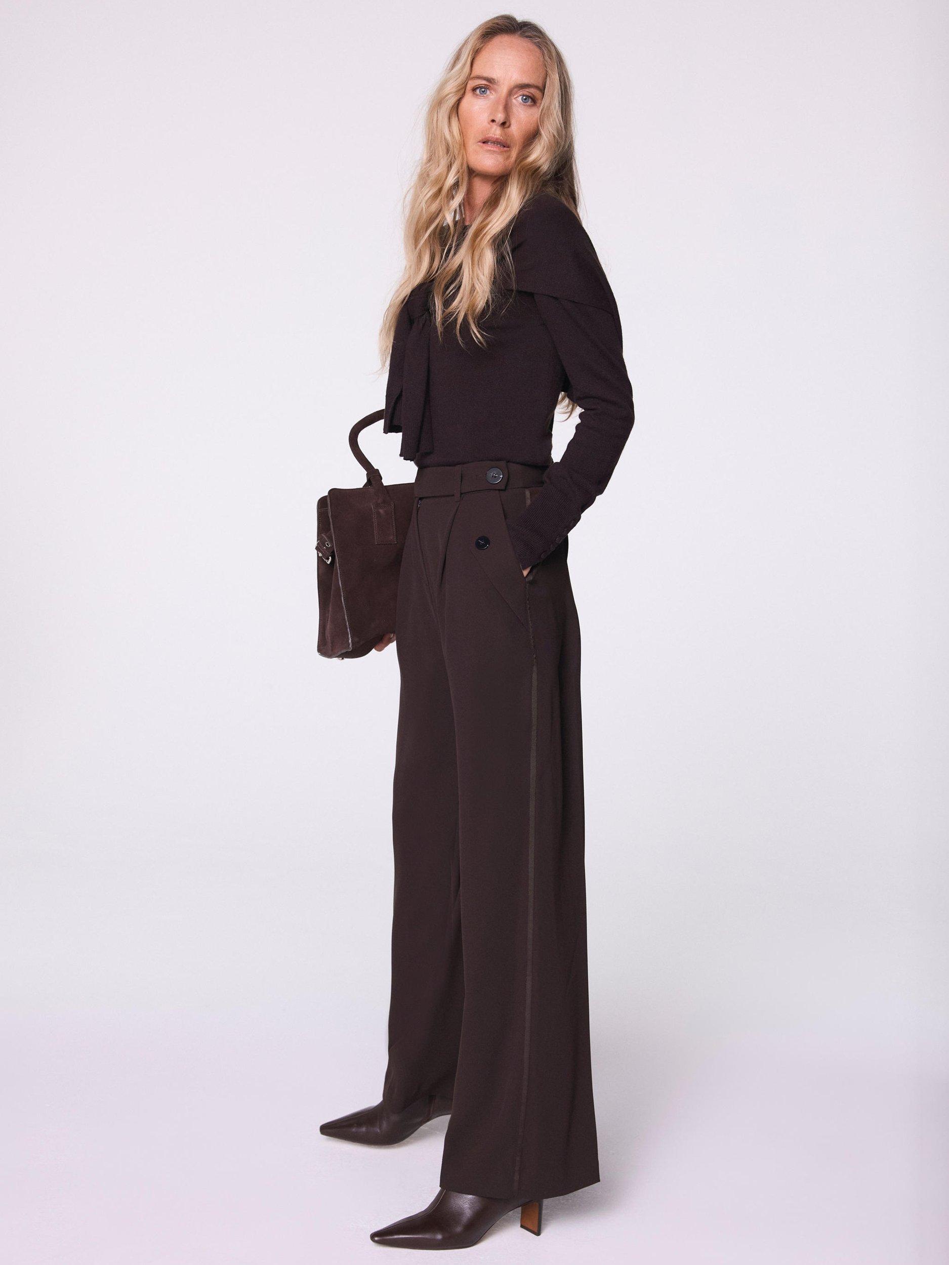 Mint Velvet Wide Leg Tailored Trousers, Brown