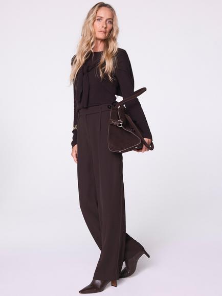 Mint Velvet Wide Leg Tailored Trousers, Brown - view 2, Brown
