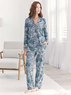 Chelsea Peers Dream Leopard Long Pyjama Set, Blue, Blue