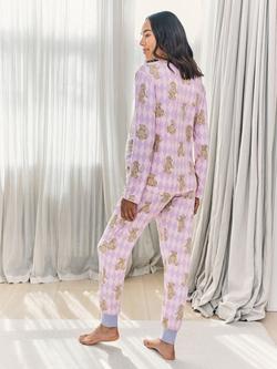 Chelsea Peers Argyle Bears Jersey Long Maternity Pyjama Set, Lilac - view 2, Lilac