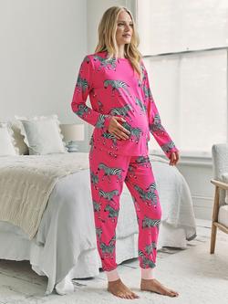 Chelsea Peers Zebra Long Maternity Pyjama Set, Bright Pink, Bright Pink