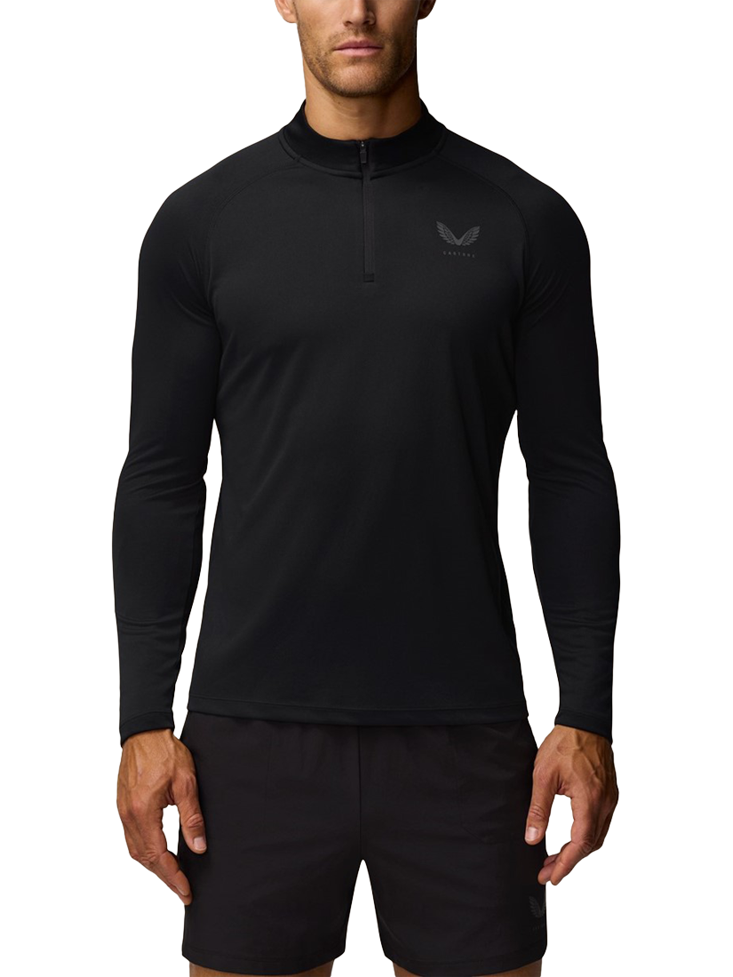 Product image 1 of 3, which shows Castore Men's Adapt Training 1/4 Zip Long Sleeve Top, Black/Gunmetal, S