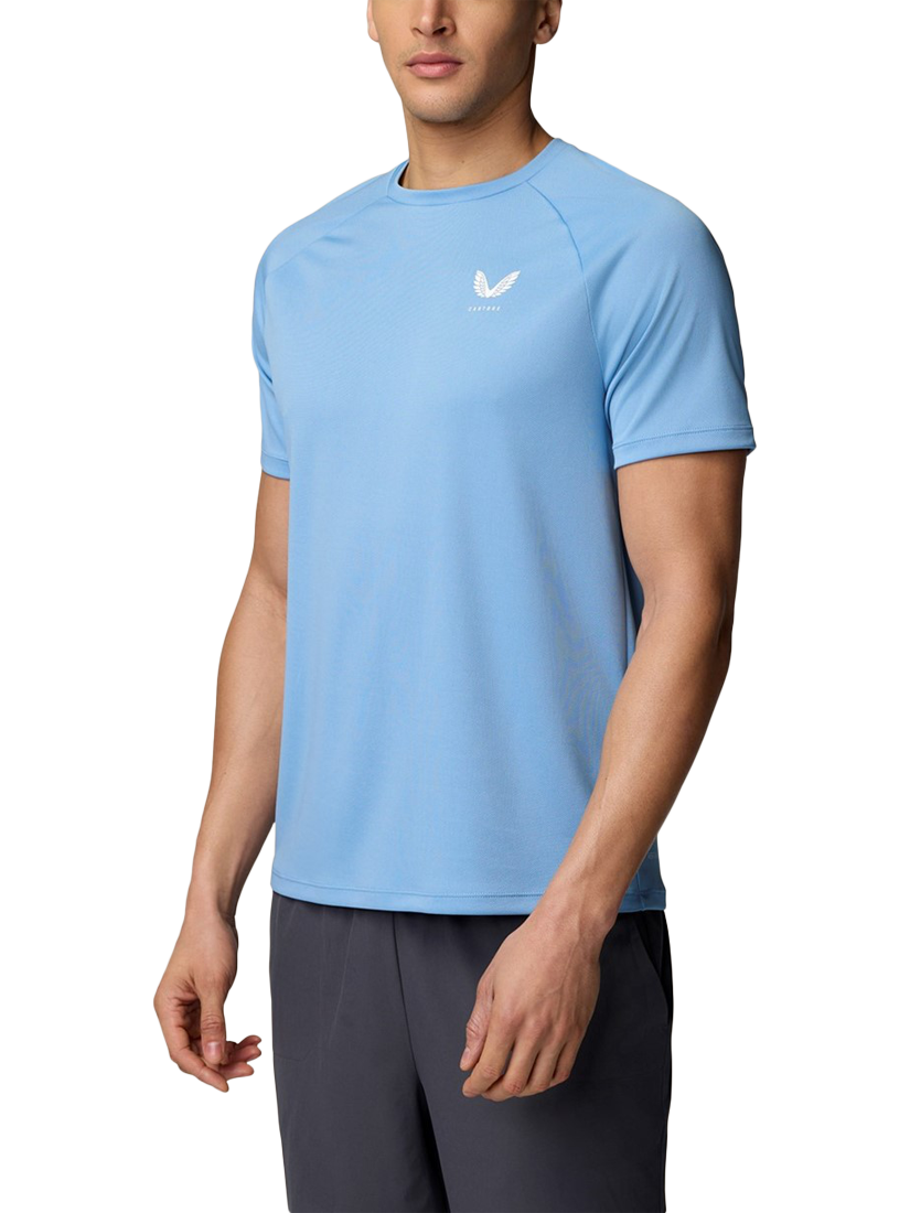 Product image 1 of 3, which shows Castore Men's Adapt Training T-Shirt, Cool Blue/Mid Grey, XS