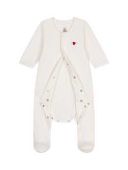 Petit Bateau Baby Cotton Babygrow, Marshmallow - view 2, Marshmallow