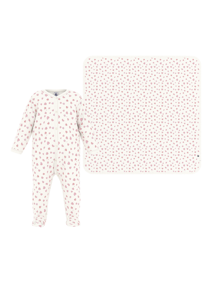 Petit Bateau Baby Cotton Sleepsuit and Blanket Set, White/Pink, White/Pink