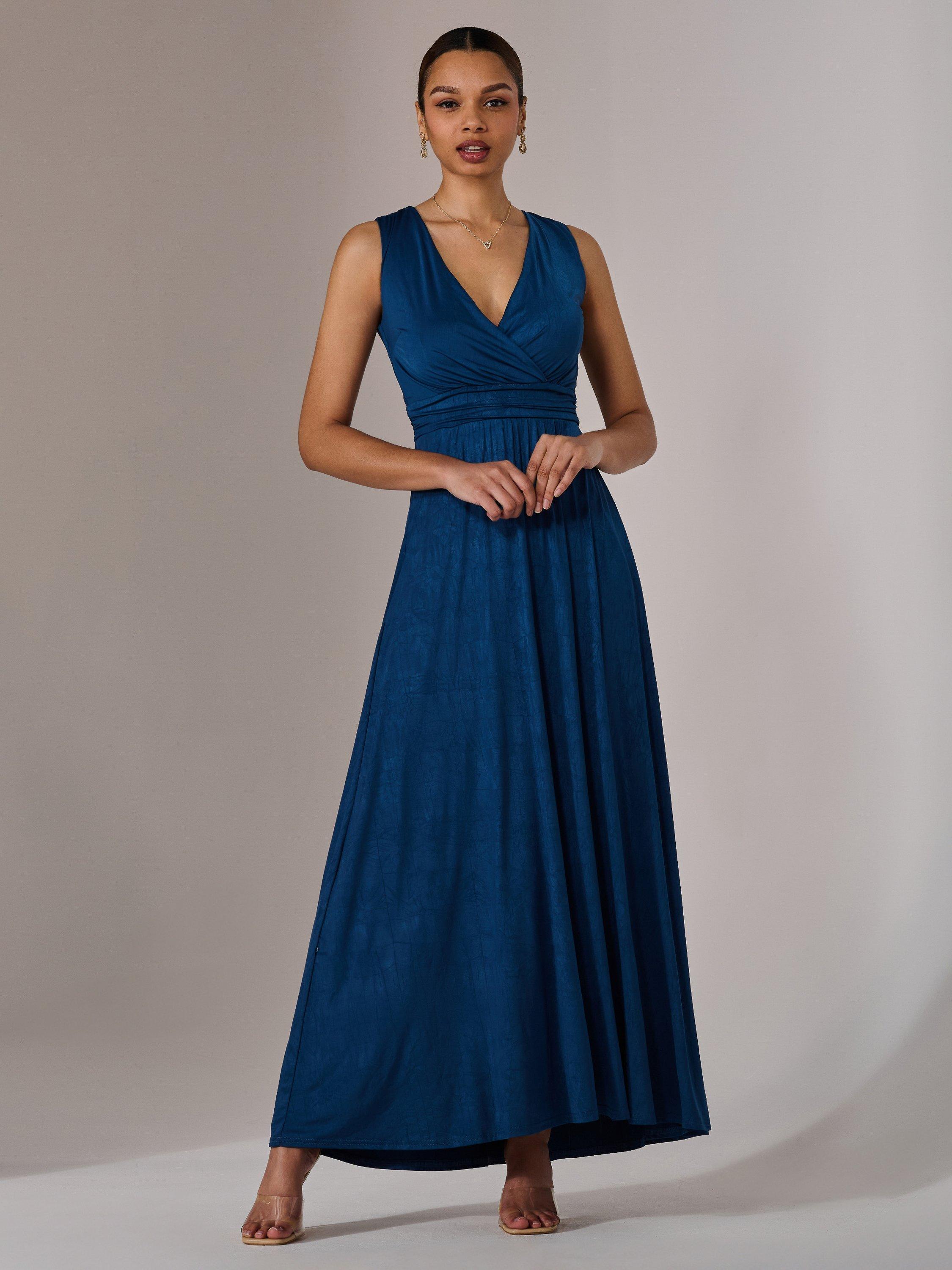 Product image 6 of 7, which shows Jolie Moi Sleeveless V Neck Maxi Dress, Navy, 8