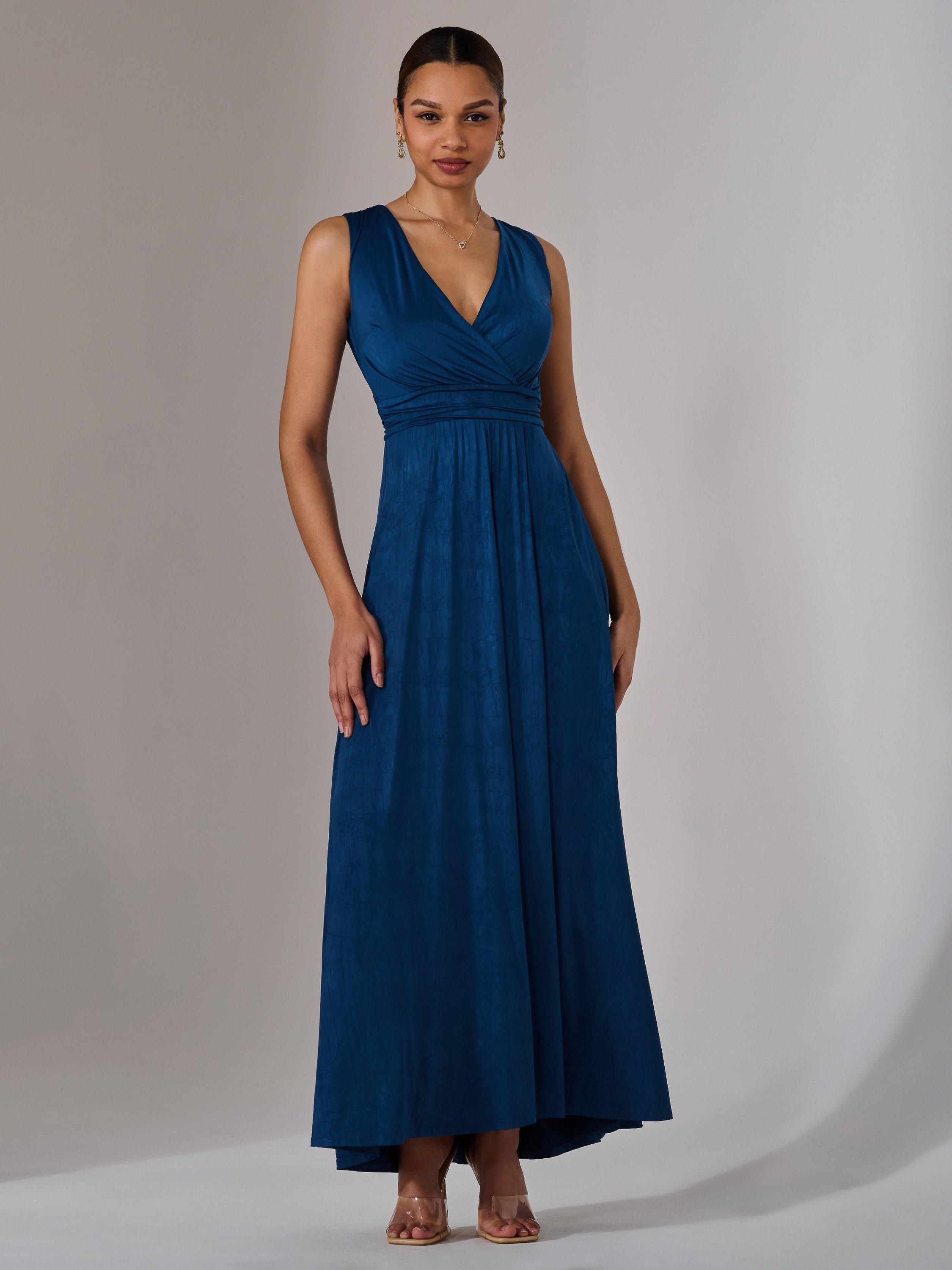 Product image 7 of 7, which shows Jolie Moi Sleeveless V Neck Maxi Dress, Navy, 8