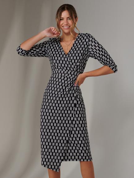 Jolie Moi Geometric Faux Wrap Shift Dress, Blackgeo, Blackgeo