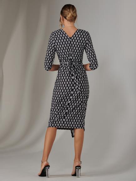 Jolie Moi Geometric Faux Wrap Shift Dress, Blackgeo - view 2, Blackgeo