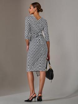 Jolie Moi Three Quarter Sleeve V Neck Shift Midi Dress - view 2, White Geo