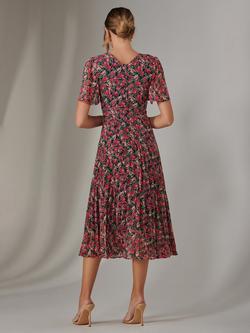 Jolie Moi Floral Short Sleeve V Neck Pleated Midaxi Dress - view 2, Pink Floral