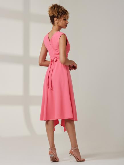 Jolie Moi Ruffle Detail Sleeveless V Neck Midi Dress - view 2, Pink