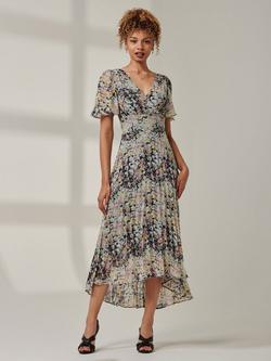Jolie Moi Floral Short Sleeve V Neck Midaxi Dress, Black Multi