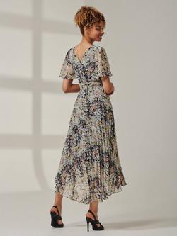 Jolie Moi Floral Short Sleeve V Neck Midaxi Dress - view 2, Black Multi