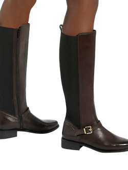 Dune London Toon Leather Knee High Boots, Burgundy - view 2, Burgundy