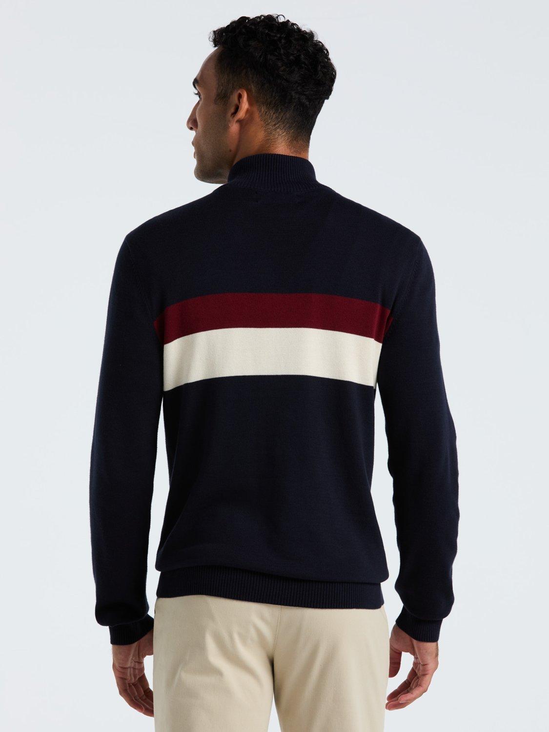 Product image 4 of 4, which shows Original Penguin Cotton Colourblock Zip Neck Jumper, Dark Sapphire, L