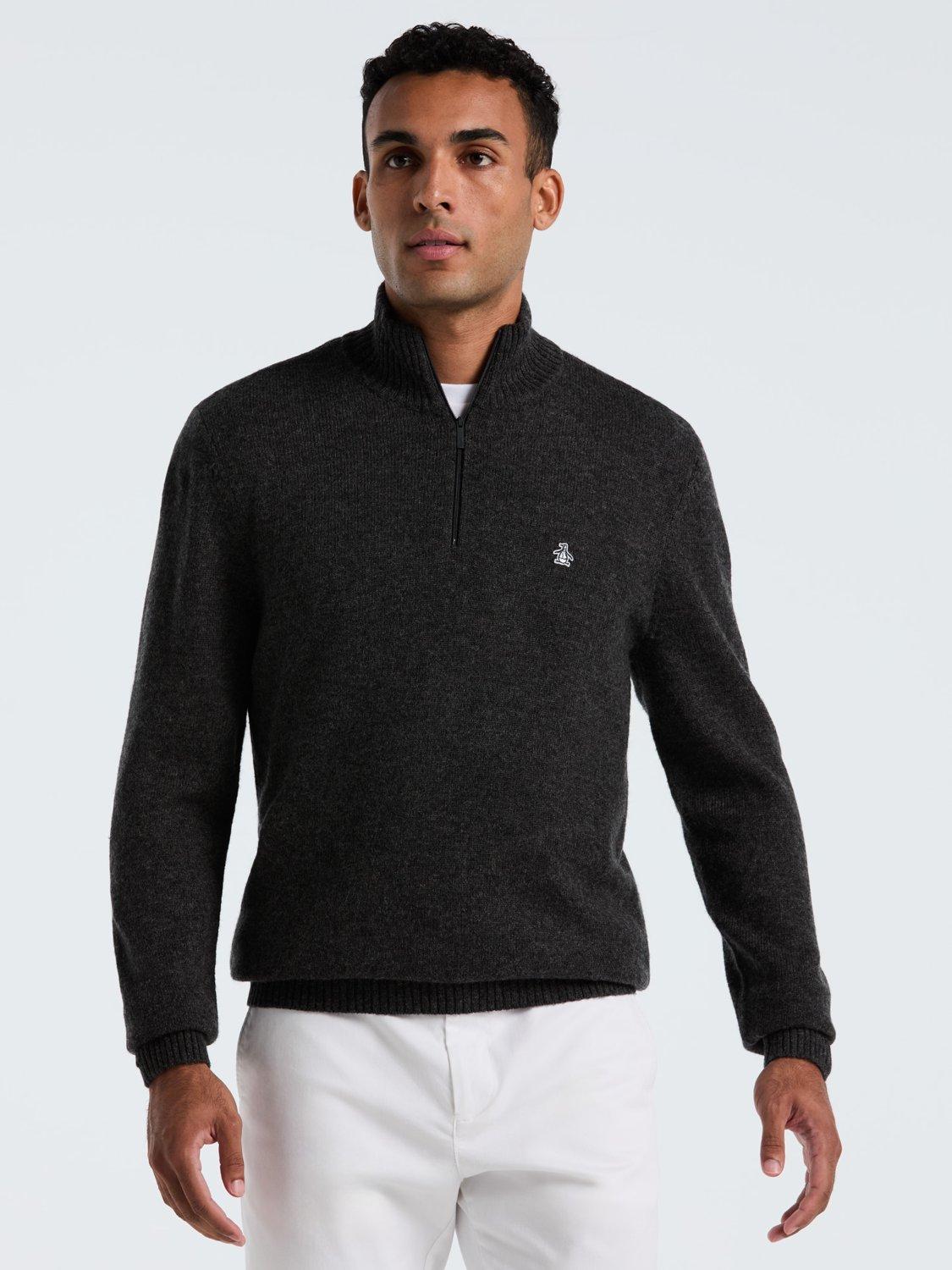 Product image 1 of 5, which shows Original Penguin Quarter Zip Lambswool Jumper, Charcoal, L