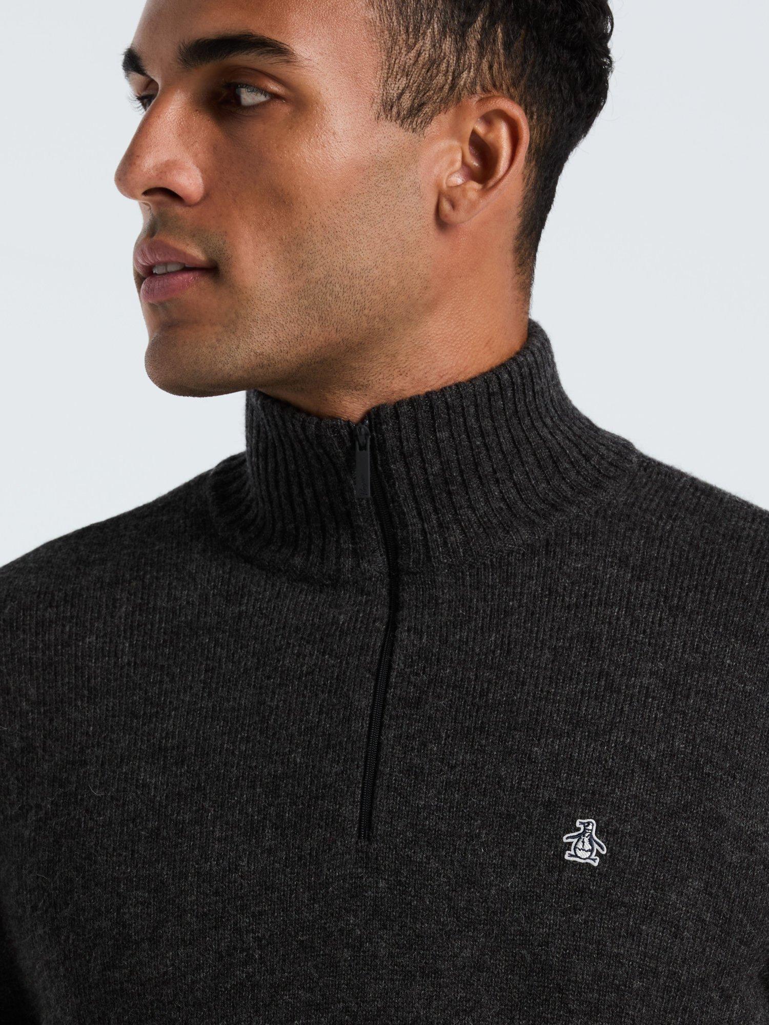 Product image 2 of 5, which shows Original Penguin Quarter Zip Lambswool Jumper, Charcoal, L