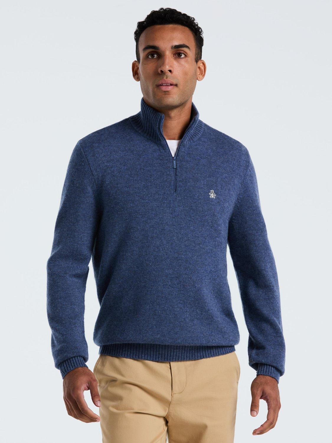 Product image 1 of 5, which shows Original Penguin Quarter Zip Lambswool Jumper, Sargasso Sea, XS