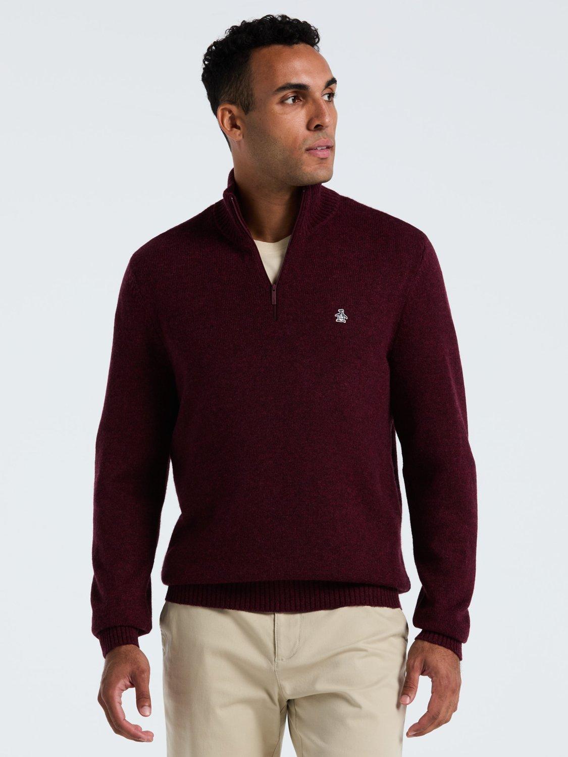 Product image 1 of 5, which shows Original Penguin Quarter Zip Lambswool Jumper, Cabernet, XS