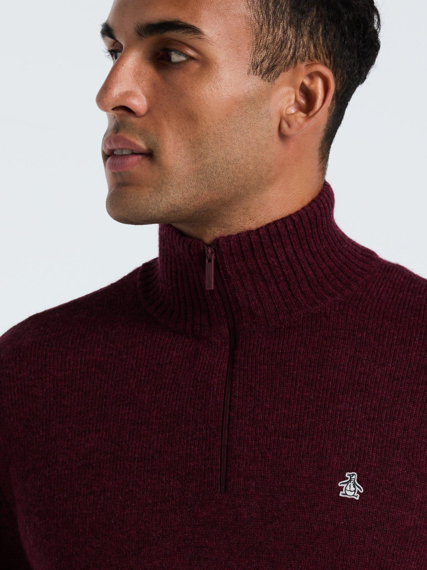 Product image 2 of 5, which shows Original Penguin Quarter Zip Lambswool Jumper, Cabernet, XS