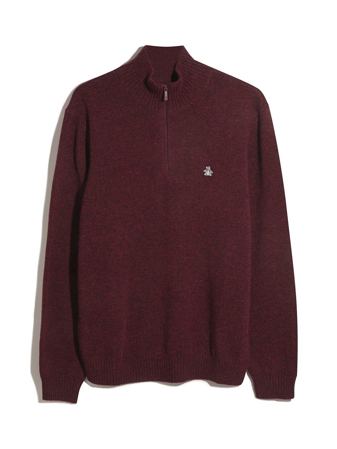 Product image 4 of 5, which shows Original Penguin Quarter Zip Lambswool Jumper, Cabernet, XS
