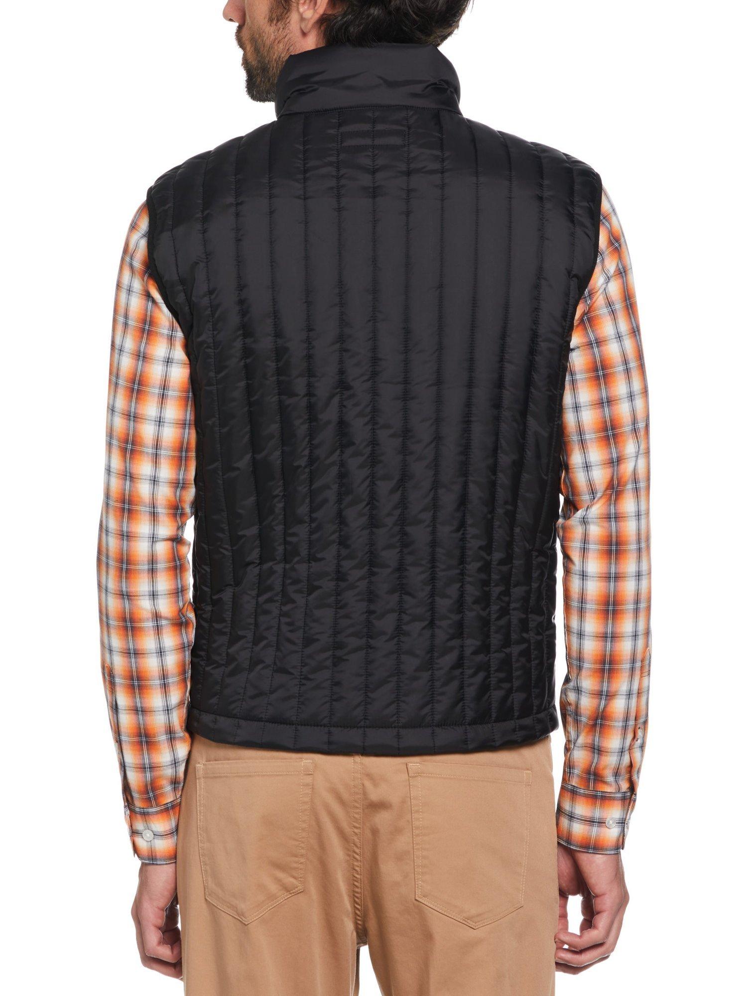 Product image 3 of 4, which shows Original Penguin Nylon High Neck Zip Front Quilted Gilet, True Black, L
