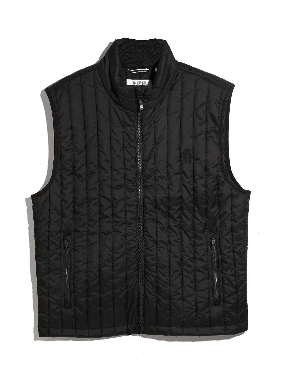 Product image 4 of 4, which shows Original Penguin Nylon High Neck Zip Front Quilted Gilet, True Black, L