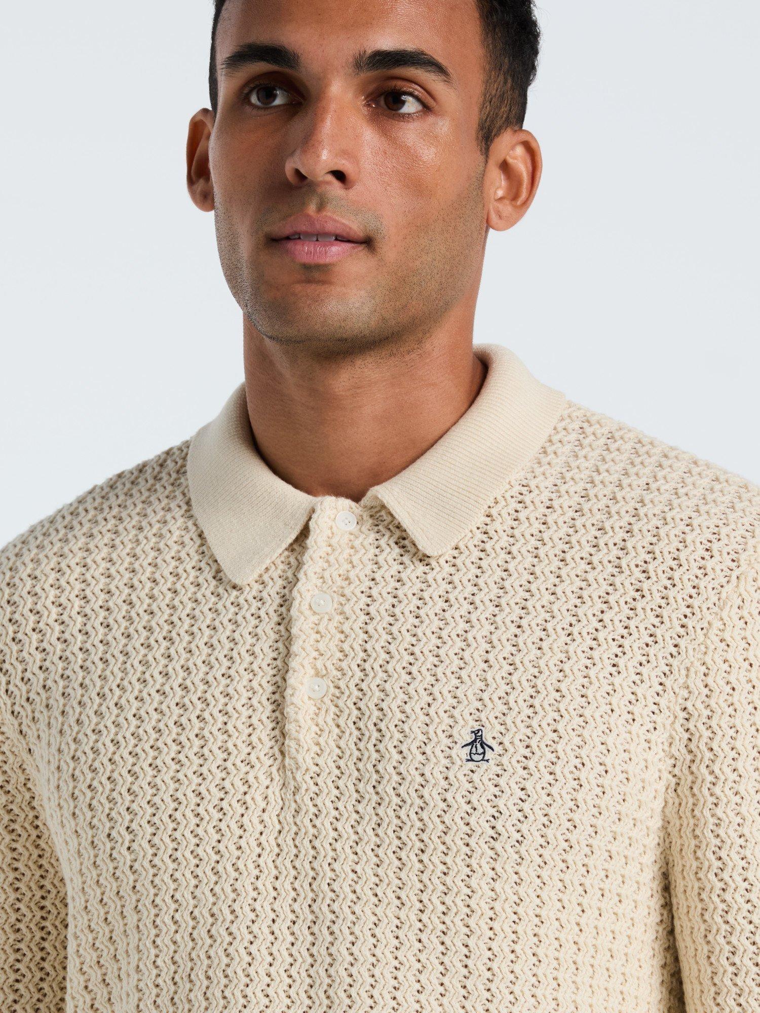 Product image 2 of 5, which shows Original Penguin Cotton Blend Zigzag Stitch Jumper, Birch, L