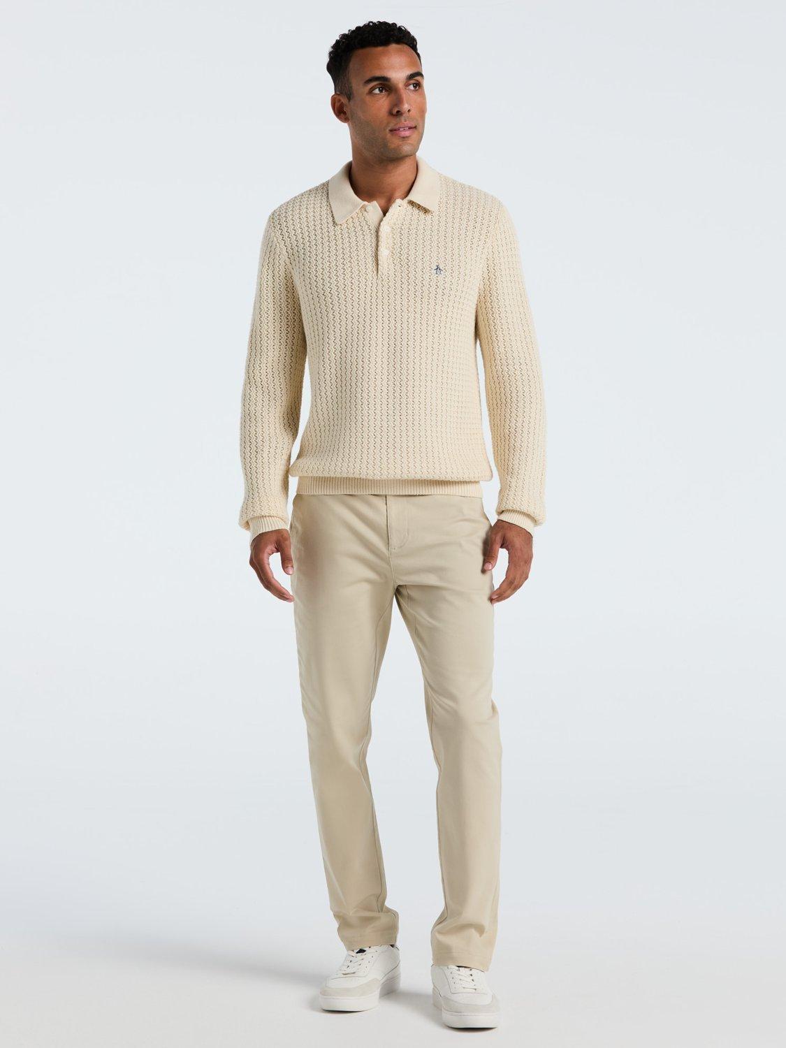 Product image 3 of 5, which shows Original Penguin Cotton Blend Zigzag Stitch Jumper, Birch, L