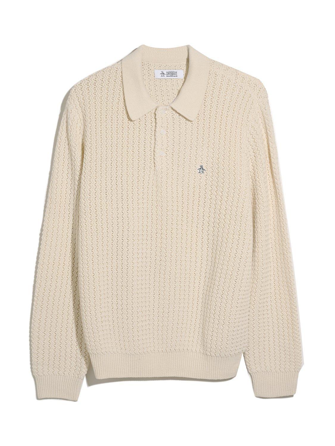 Product image 4 of 5, which shows Original Penguin Cotton Blend Zigzag Stitch Jumper, Birch, L