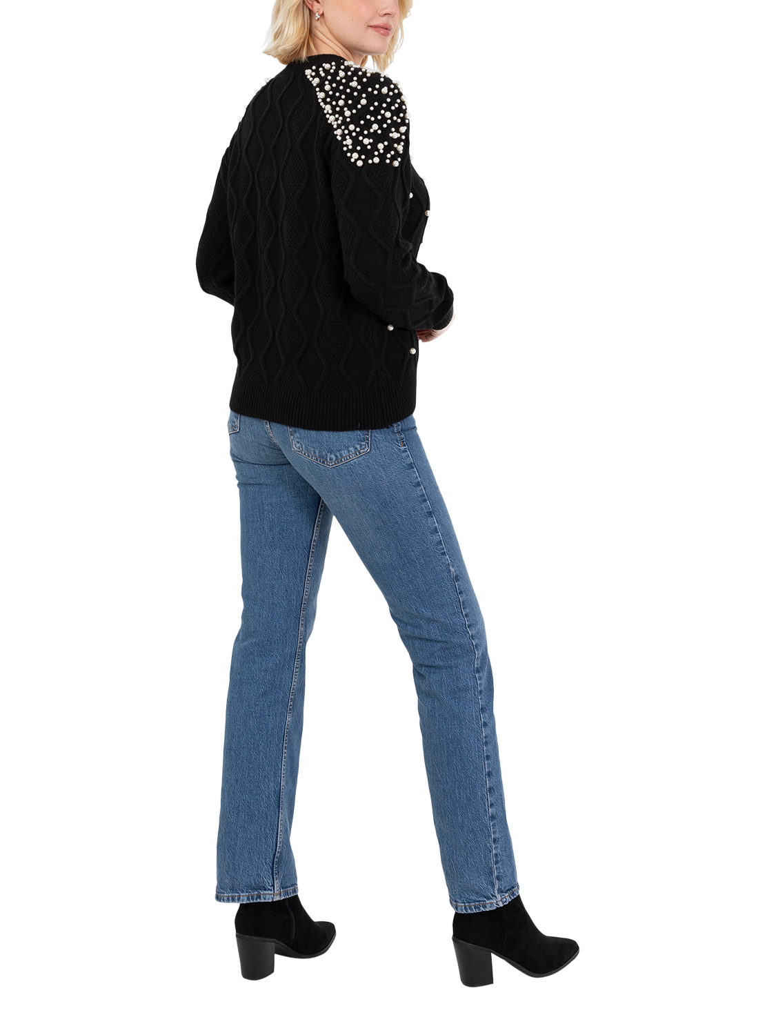 Product image 2 of 4, which shows Lovedrobe Embellished Cable Knit Jumper, Black, 8-10