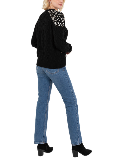 Lovedrobe Embellished Cable Knit Jumper - view 2, Black