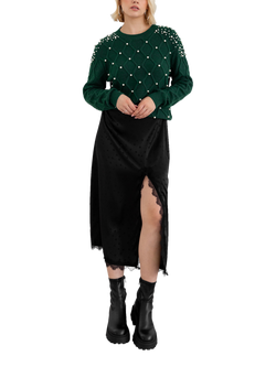 Lovedrobe Embellished Cable Knit Jumper, Emerald