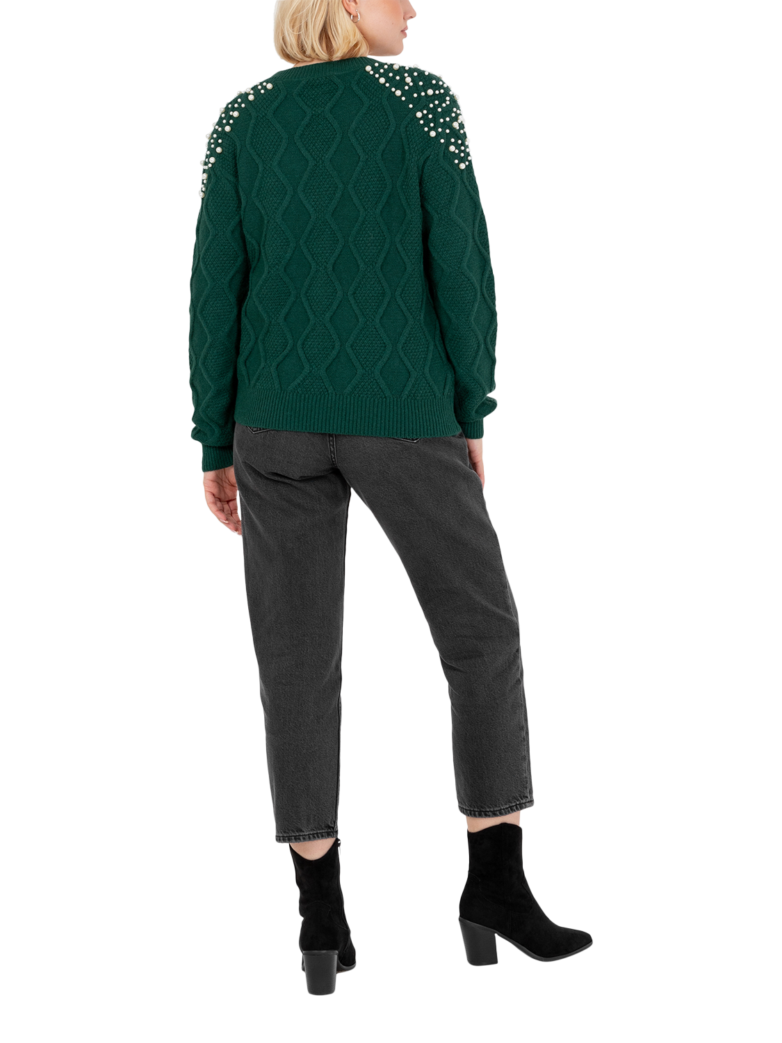 Product image 2 of 10, which shows Lovedrobe Embellished Cable Knit Jumper, Emerald, 8-10