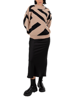 Lovedrobe Geometric Jacquard High Neck Jumper, Camel, Camel