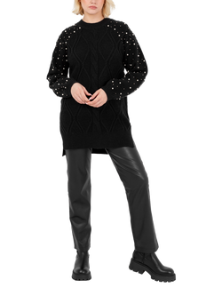 Lovedrobe Faux Pearl Embellished Cable Knit Jumper, Black