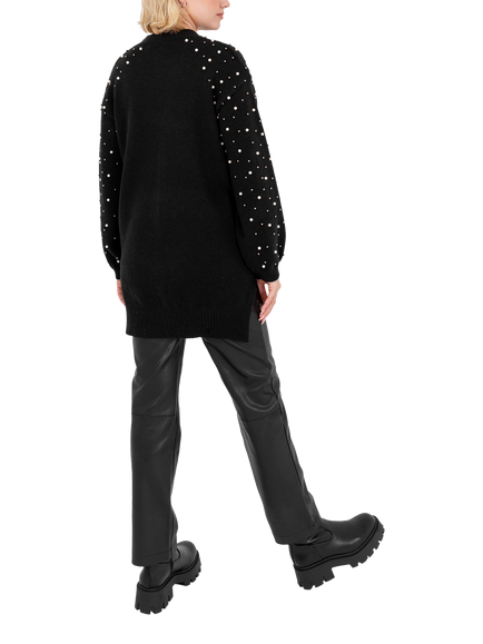 Lovedrobe Faux Pearl Embellished Cable Knit Jumper - view 2, Black