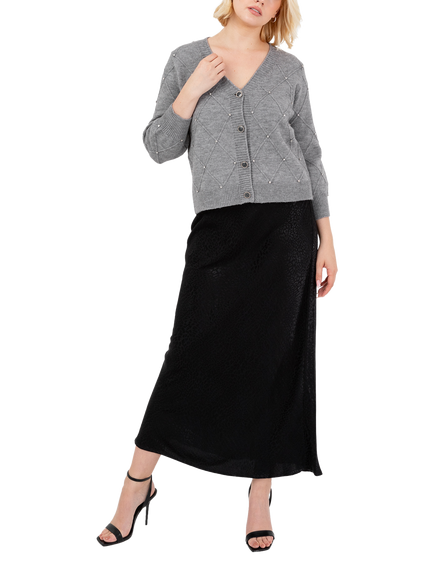 Lovedrobe Diamante Crop Top & Cardigan Set, Grey, Grey