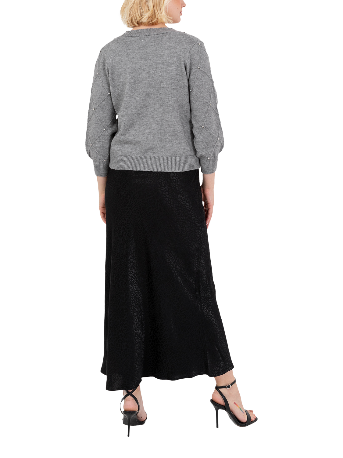 Product image 2 of 7, which shows Lovedrobe Diamante Crop Top & Cardigan Set, Grey, 8-10