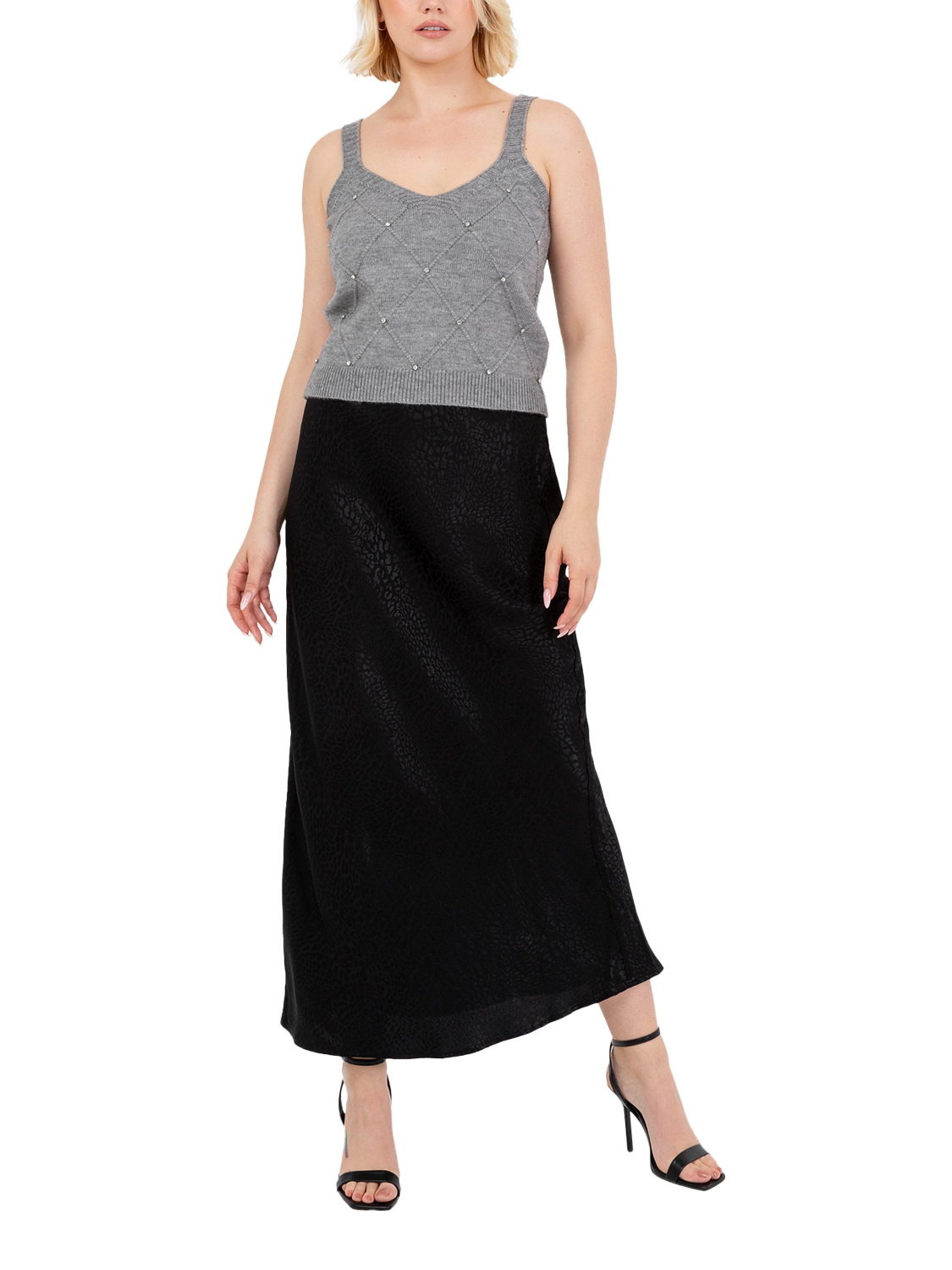 Product image 4 of 7, which shows Lovedrobe Diamante Crop Top & Cardigan Set, Grey, 8-10