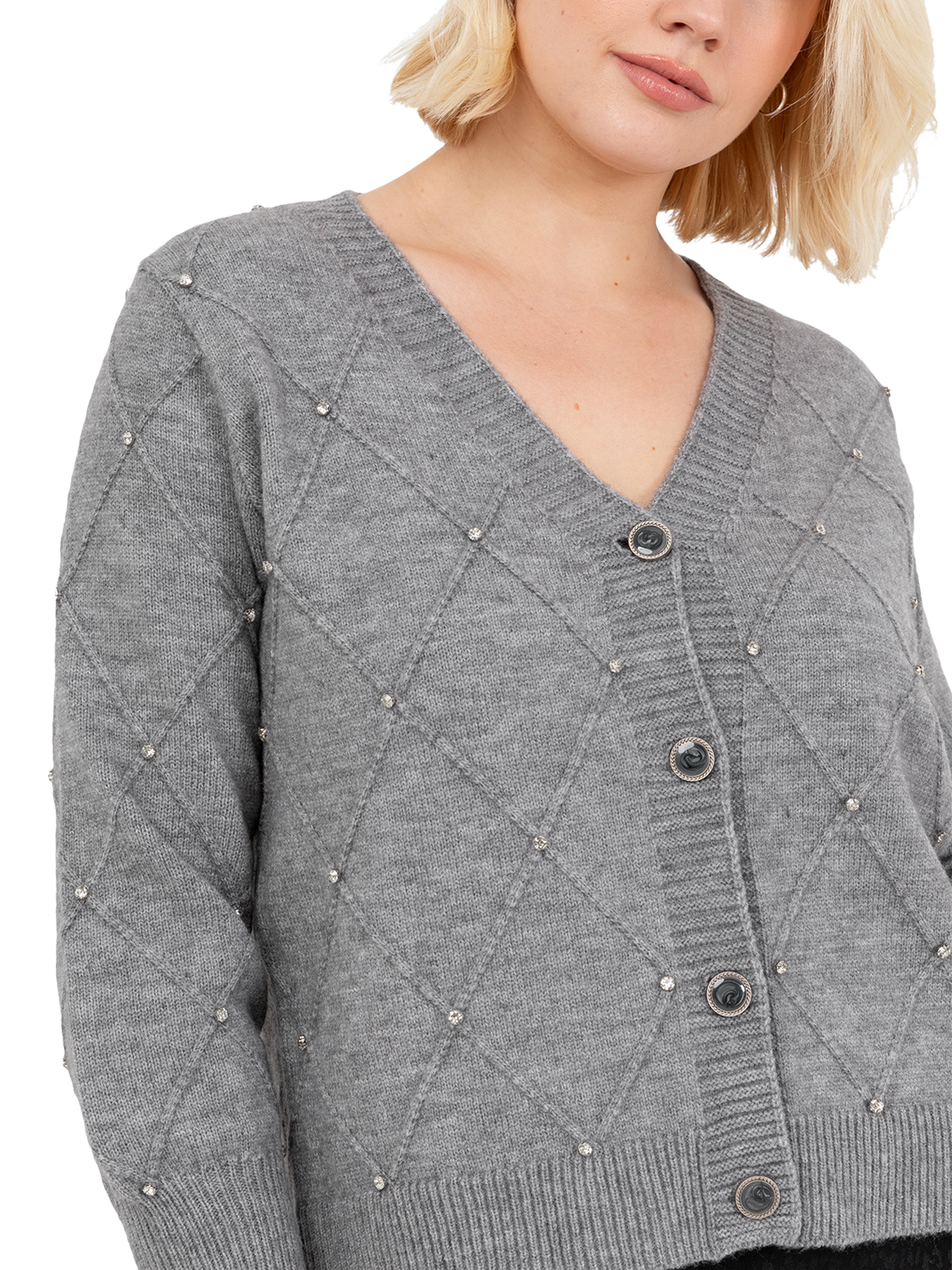 Product image 6 of 7, which shows Lovedrobe Diamante Crop Top & Cardigan Set, Grey, 8-10