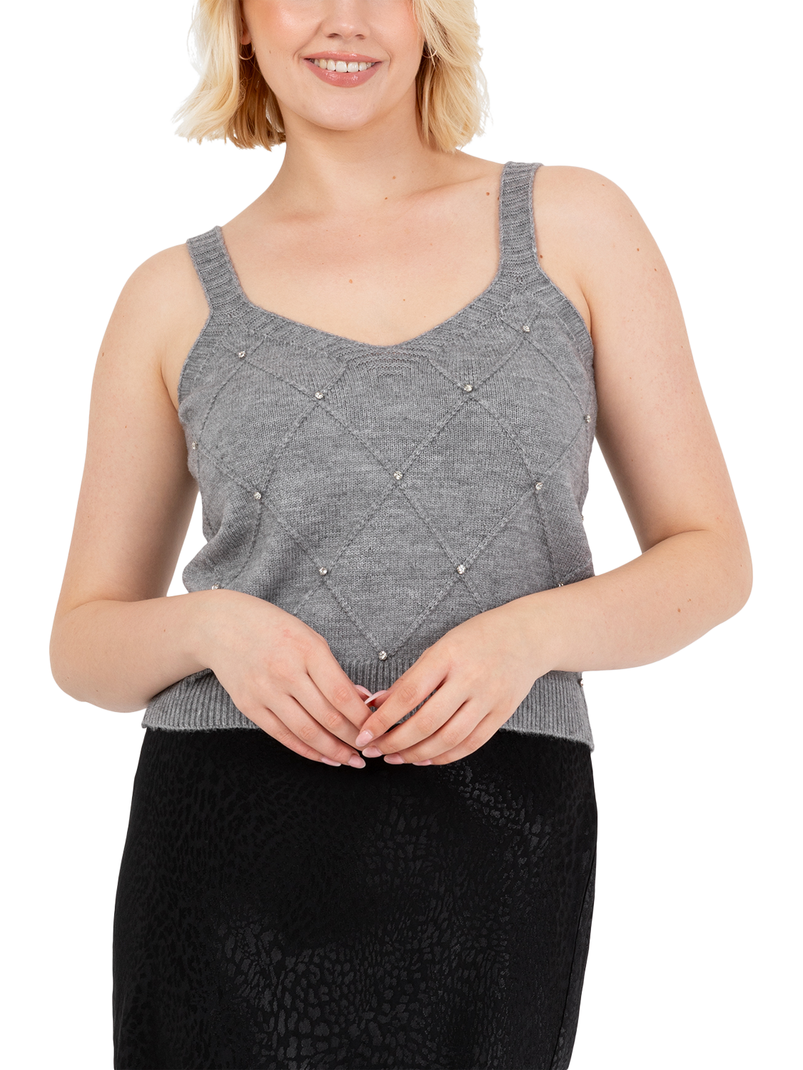 Product image 7 of 7, which shows Lovedrobe Diamante Crop Top & Cardigan Set, Grey, 8-10