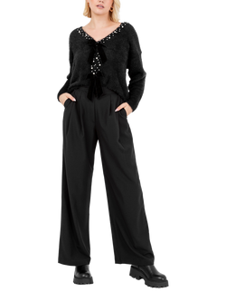 Lovedrobe Faux Pearl Trim Cardigan, Black, Black