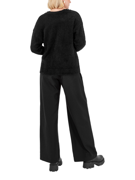 Lovedrobe Faux Pearl Trim Cardigan, Black - view 2, Black