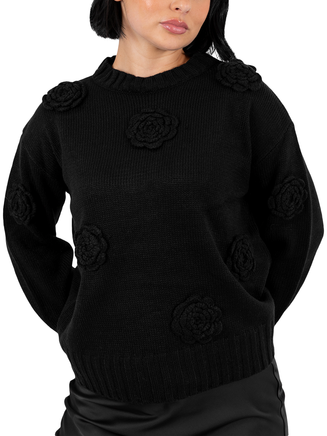Product image 3 of 7, which shows Lovedrobe Floral Applique Jumper, Black, 8-10