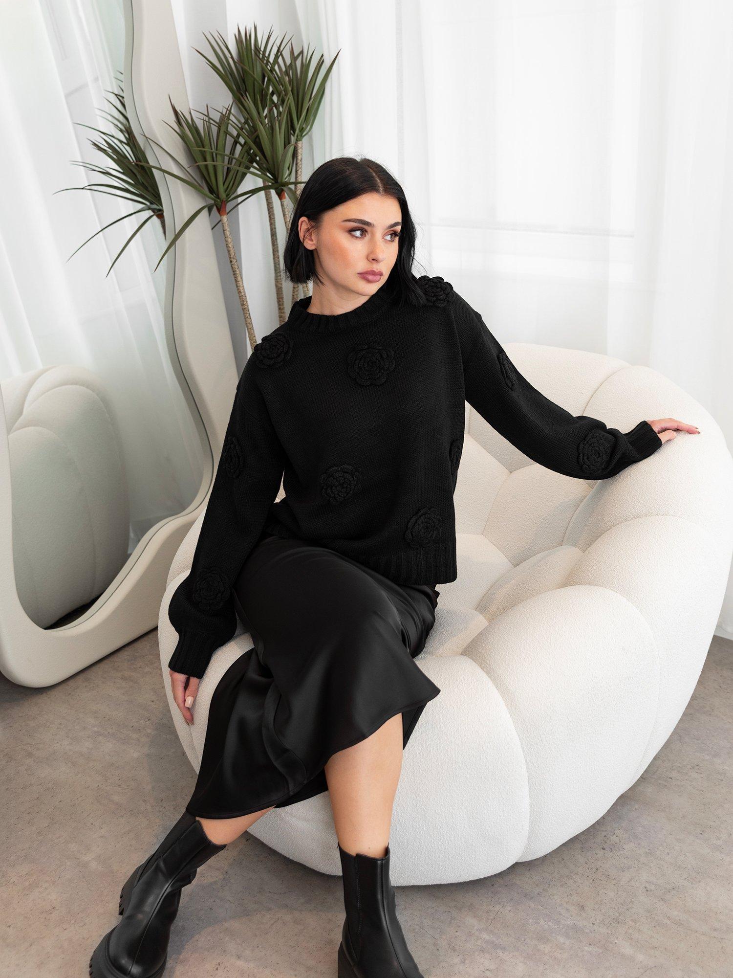 Product image 5 of 7, which shows Lovedrobe Floral Applique Jumper, Black, 8-10