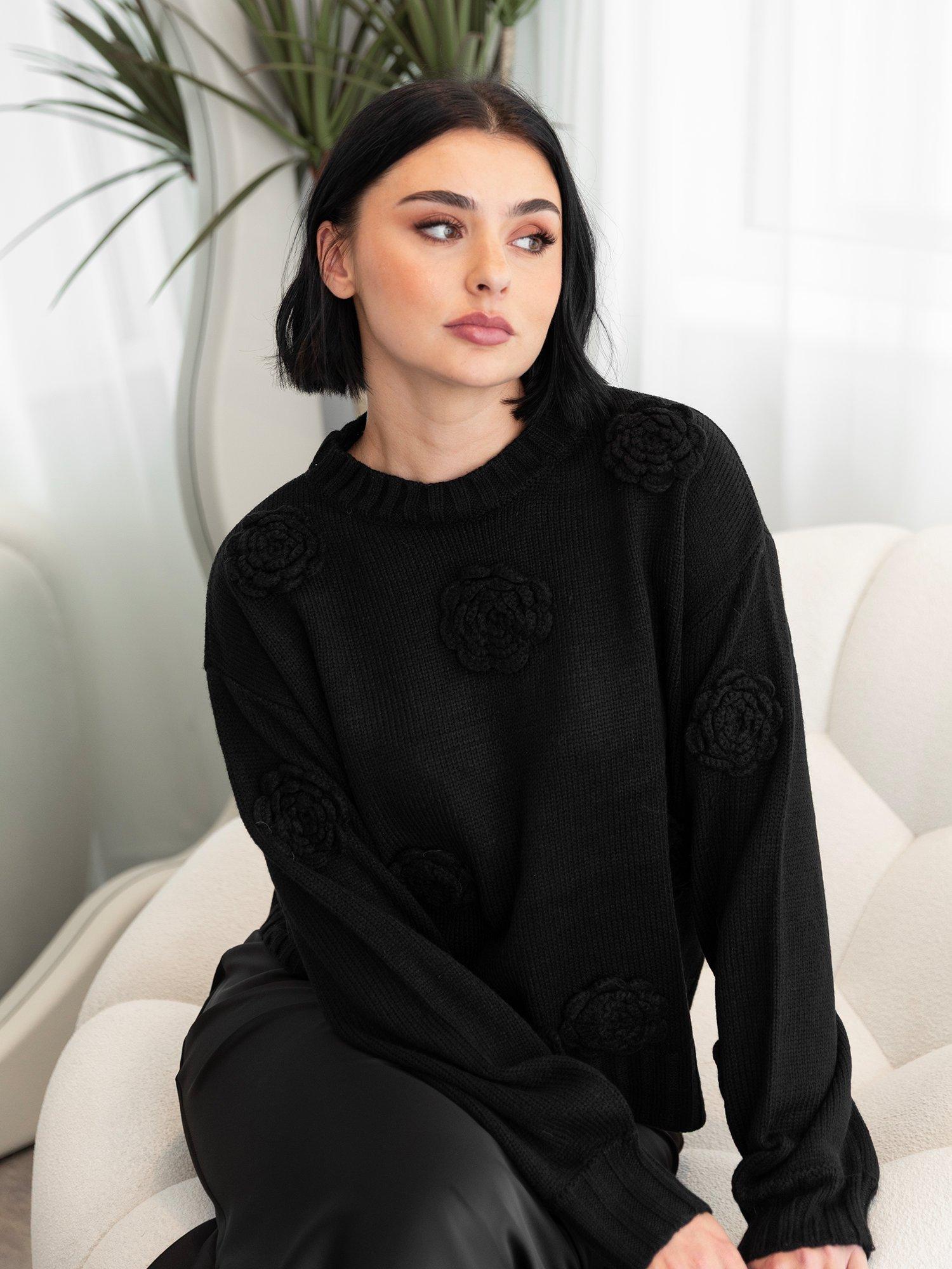 Product image 6 of 7, which shows Lovedrobe Floral Applique Jumper, Black, 8-10