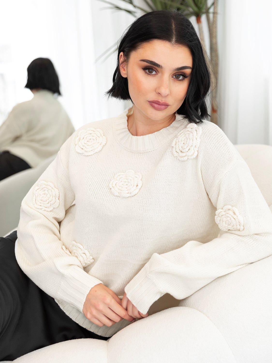 Product image 6 of 7, which shows Lovedrobe Floral Applique Jumper, Cream, 8-10